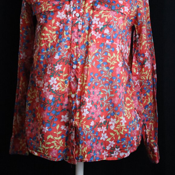 GAP Womens XS Boyfriend Fit Button Down Melon Floral Print Long Sleeve Thin - Picture 2 of 7